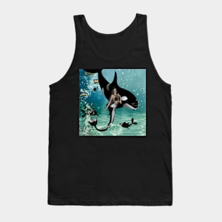 Wonderful mermaid with orca in the deep ocean Tank Top